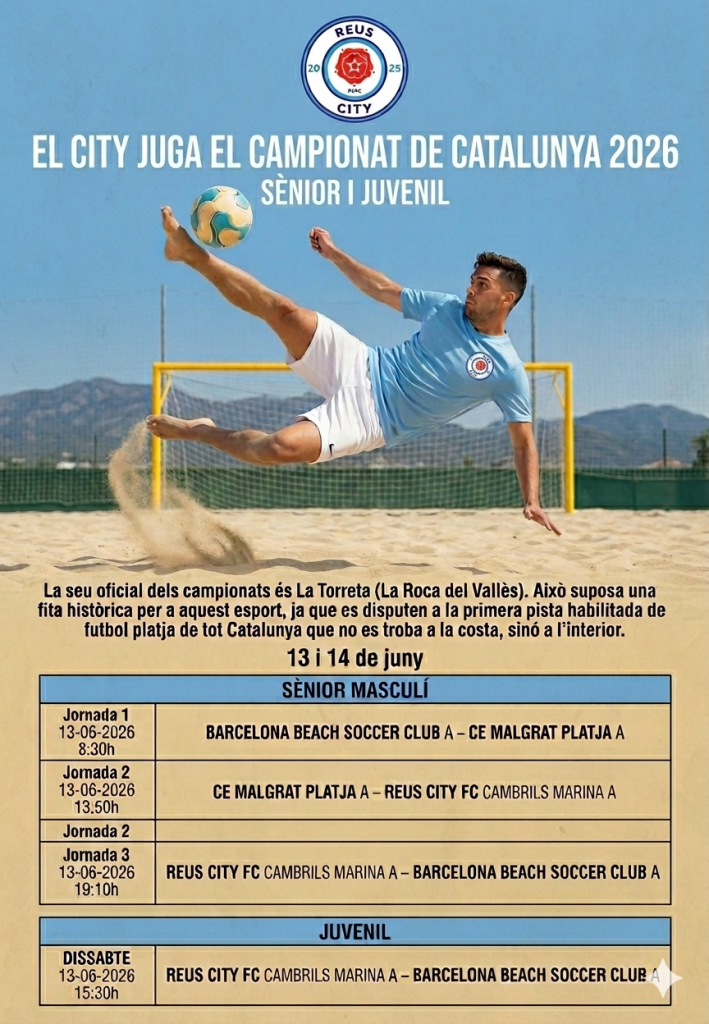 JA SABEM ELS HORARIS DEL CITY ALS CAMPIONATS DE CATALUNYA DE FUTBOL PLATJA 2026